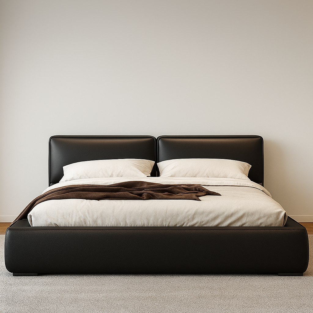 Black Leather Upholstered Bed Frame