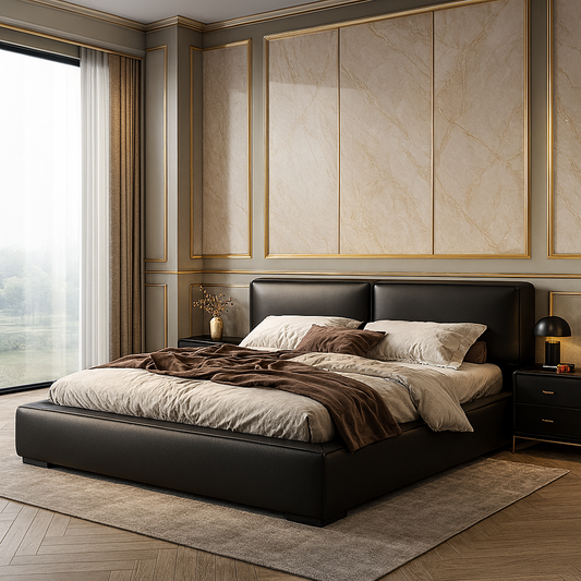 Black Leather Upholstered Bed Frame